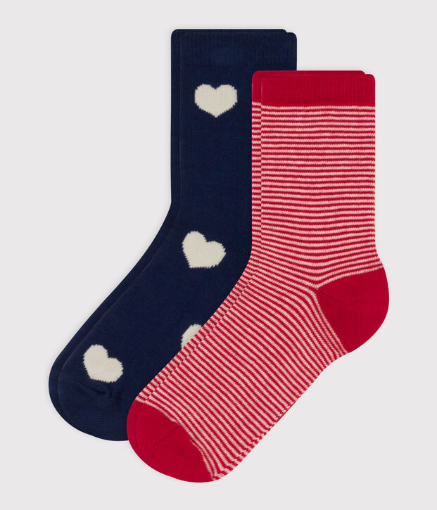 2er-Set Kindersocken aus Baumwolljersey mit Herzen vielfarbig
