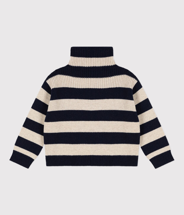 Strickpullover aus Wolle und Baumwolle f&uuml;r Kinder/Jungen blau/naturfarben