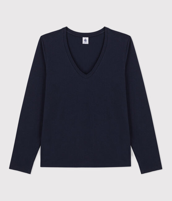 T-Shirt LE DROIT aus Baumwolle mit V-Ausschnitt für Damen blau SMOKING