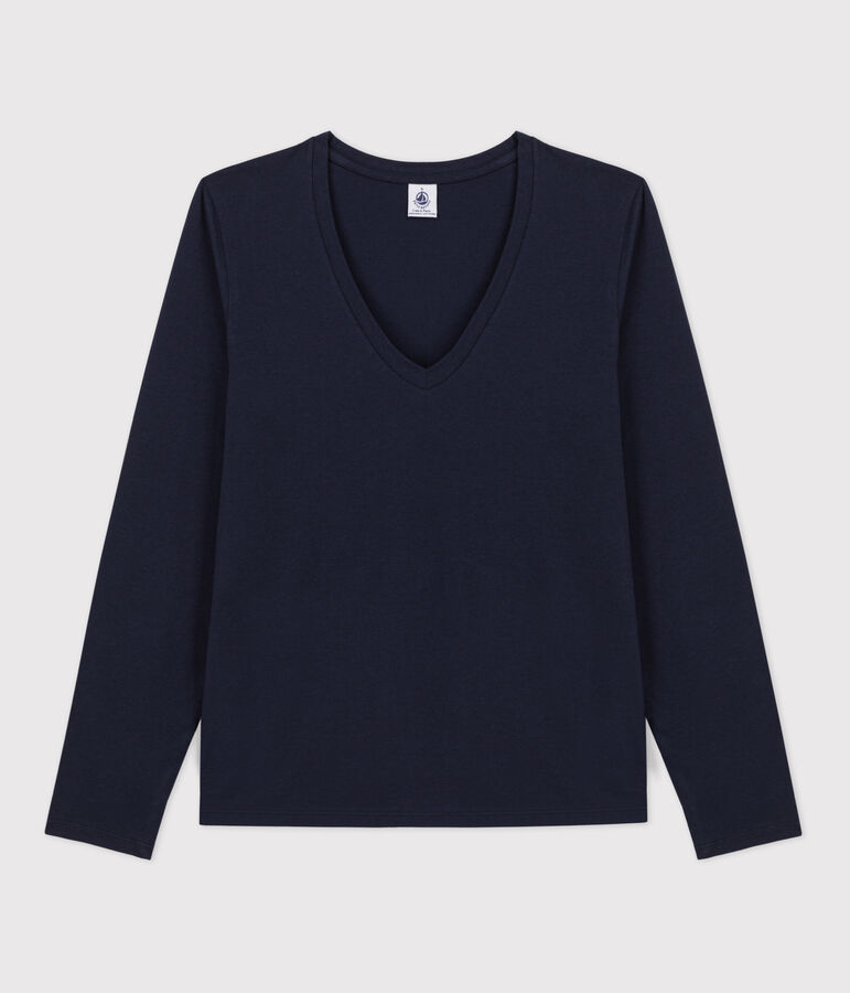 T-Shirt LE DROIT aus Baumwolle mit V-Ausschnitt f&uuml;r Damen blau