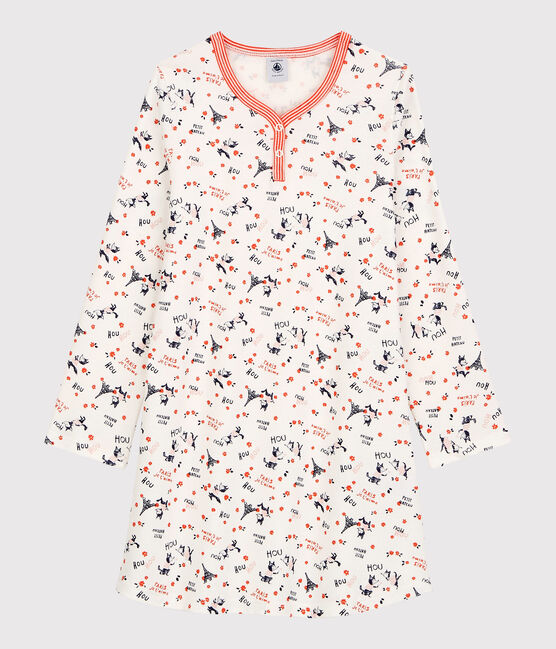 Nachthemd aus Bio-Baumwolle mit Paris-Print für Mädchen weiss MARSHMALLOW/weiss MULTICO