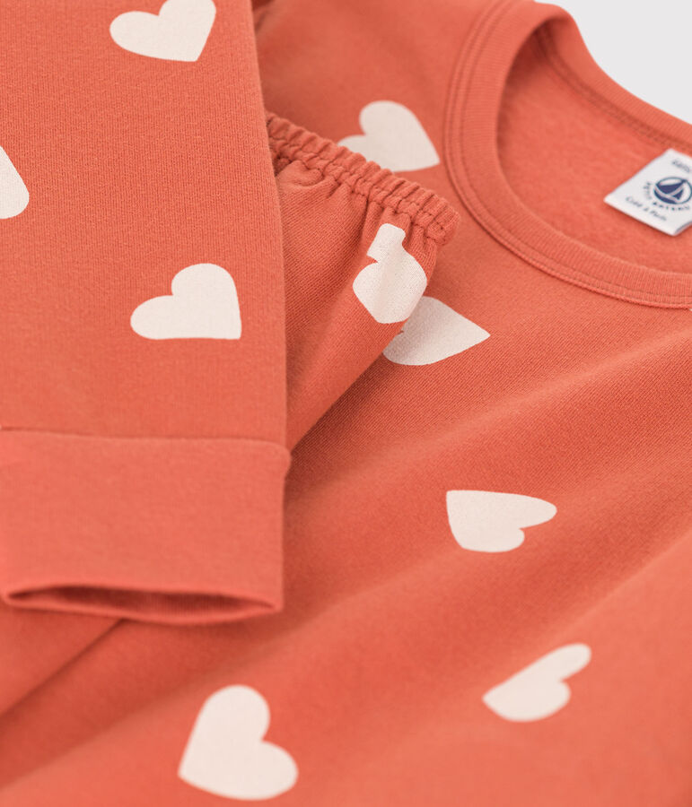 Kinderpyjama aus Molton mit Herzmuster f&uuml;r M&auml;dchen rosa/naturfarben