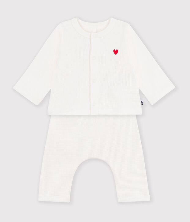 Baby-Set aus schlichtem, besticktem Baumwollstoff weiss