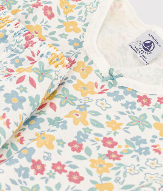 Kinder-Kurzpyjama aus Baumwolle mit Blumenmotiv für Mädchen weiss MARSHMALLOW/weiss MULTICO