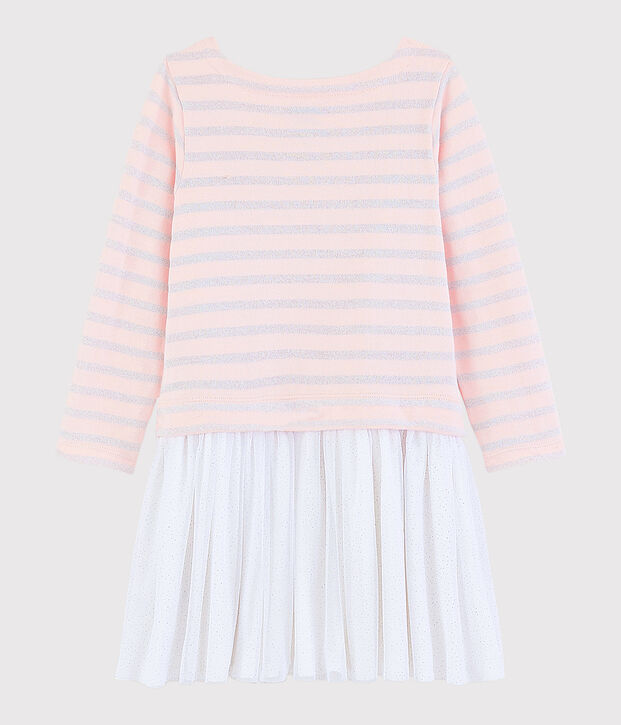 Lang&auml;rmeliges Kinderkleid f&uuml;r M&auml;dchen rosa/grau