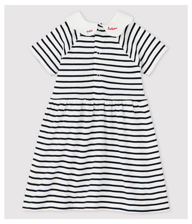 Kurz&auml;rmeliges gestreiftes Babykleid aus Rippstrick f&uuml;r M&auml;dchen weiss/blau