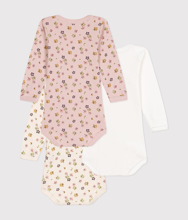 3er-Set lang&auml;rmelige Bodys aus Baumwolle mit Blumenmotiv f&uuml;r Babys vielfarbig