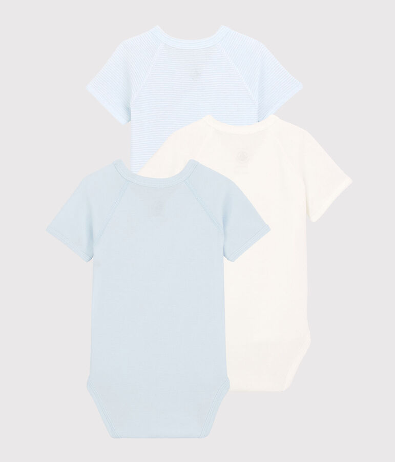 3er-Set kurz&auml;rmelige Baby-Bodys aus Bio-Baumwolle im Kimono-Schnitt mit Ringelstreifen vielfarbig