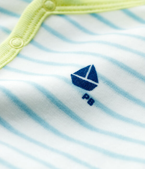 Baby-Strampler aus Velours mit blauen Streifen weiss MARSHMALLOW/blau TIKI