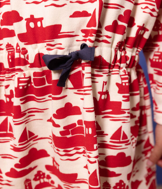 Langärmeliges bedrucktes Kinderkleid aus Molton für Mädchen rot AVALANCHE/ ROUGE