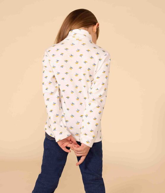 Kinder-Rollkragenshirt aus Baumwolle mit Blumenmuster für Mädchen weiss MARSHMALLOW/weiss MULTICO