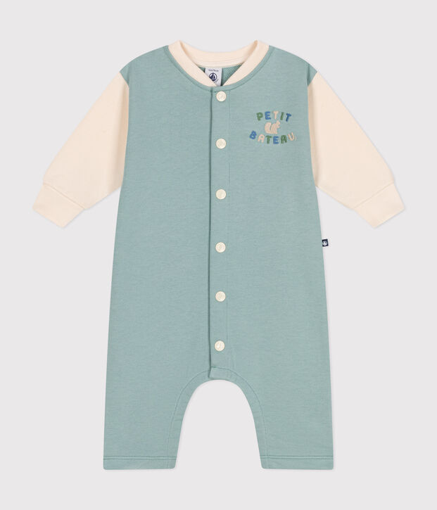 Langer Baby-Overall aus Molton gr&uuml;n/naturfarben