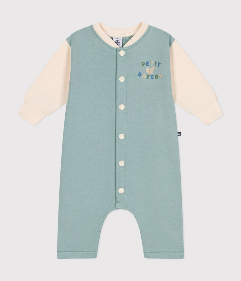Langer Baby-Overall aus Molton gr&uuml;n/naturfarben