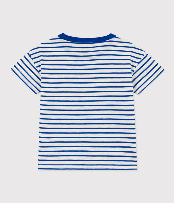 Gestreiftes Kinder-T-Shirt aus Baumwolle für Mädchen/Jungen weiss MARSHMALLOW/blau PERSE