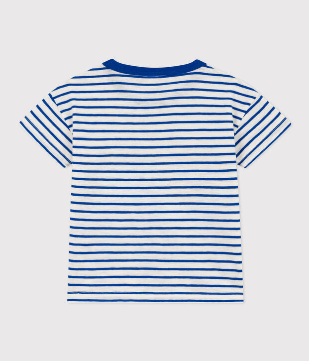 Gestreiftes Kinder-T-Shirt aus Baumwolle f&uuml;r M&auml;dchen/Jungen weiss/blau