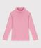 Kinder-Rollkragenshirt aus einfarbiger Baumwolle rosa