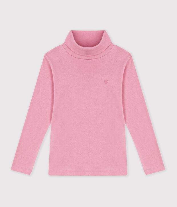 Kinder-Rollkragenshirt aus einfarbiger Baumwolle rosa