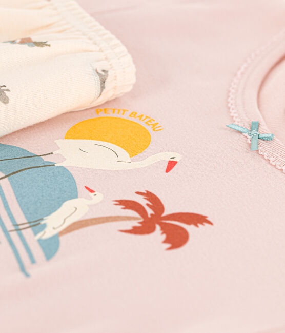 Kinder-Kurzpyjama aus Baumwolle mit Tiermotiv für Mädchen rosa SALINE/weiss MULTICO