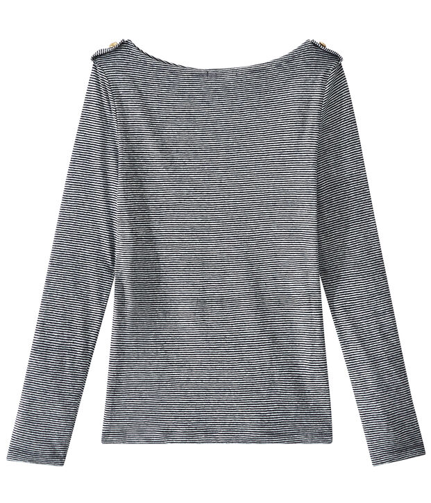 Gestreiftes Damen-Langarmshirt aus Leinen blau/weiss