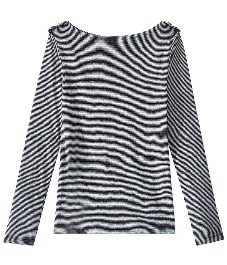 Gestreiftes Damen-Langarmshirt aus Leinen blau/weiss