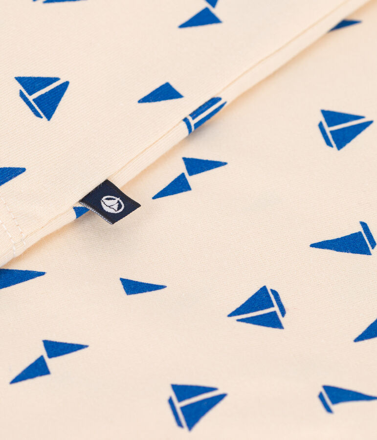Kurz&auml;rmeliges Baby-T-Shirt aus Baumwolle mit Schiffchenmuster naturfarben/blau