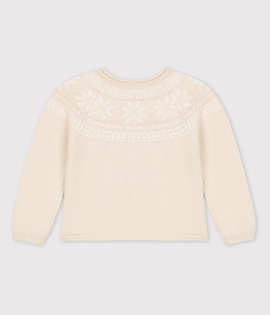 Kinderpullover aus Wolle und Baumwolle für Mädchen beige JERRYCAN MOULINE/ MARSHMALLOW