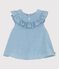 Ärmellose Baby-Bluse aus besticktem Chambray-Baumwollstoff blau BLEU CLAIR