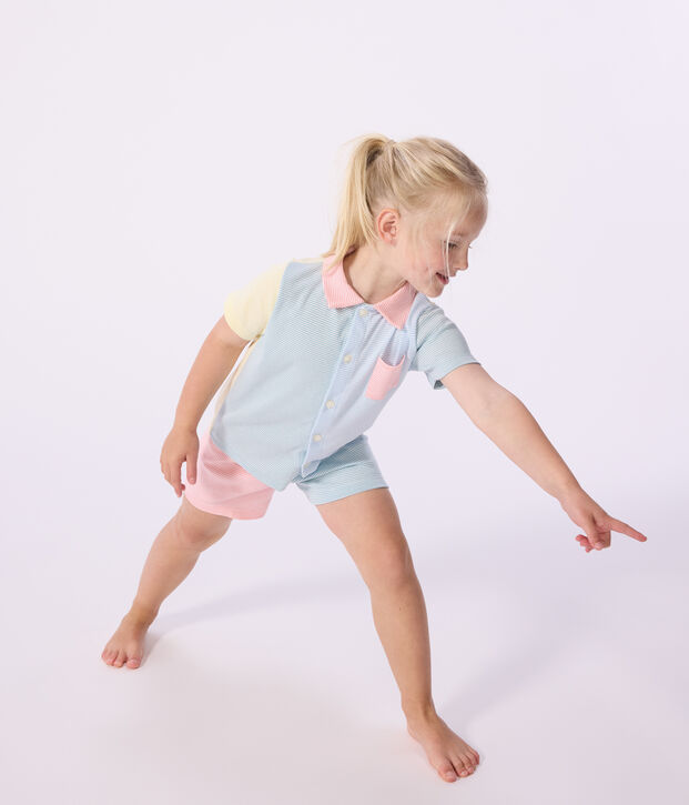 Gekn&ouml;pfter Kinder-Kurzpyjama aus Baumwolle mit Streifen weiss/vielfarbig