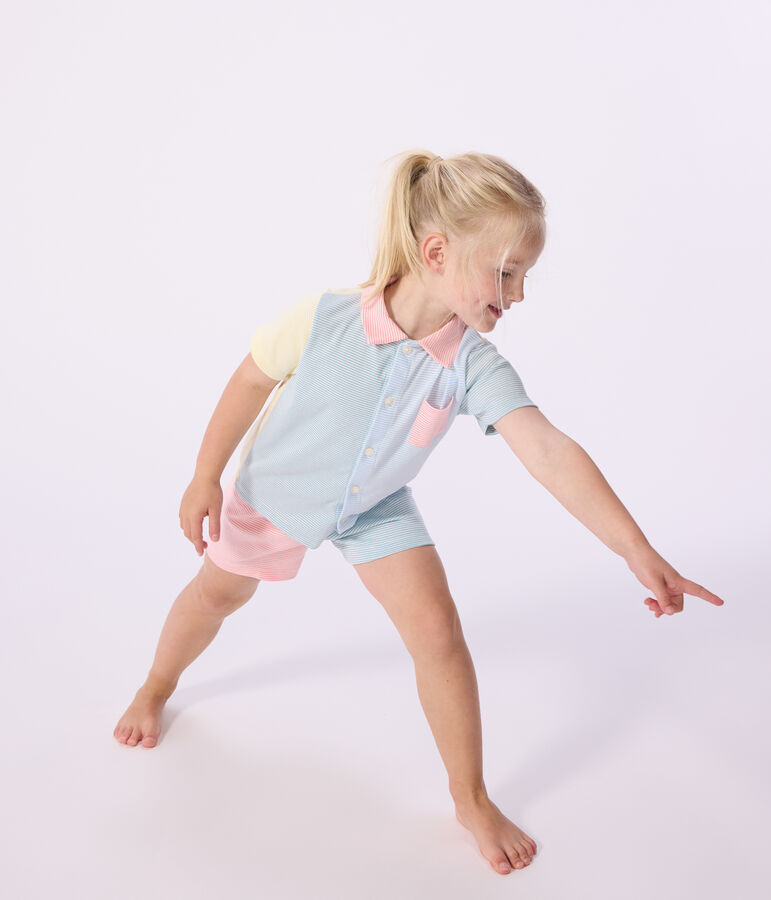 Gekn&ouml;pfter Kinder-Kurzpyjama aus Baumwolle mit Streifen weiss/vielfarbig