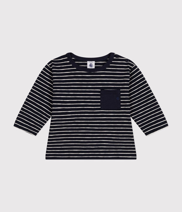Lang&auml;rmeliges Baby T-Shirt aus feinem Jersey blau/beige