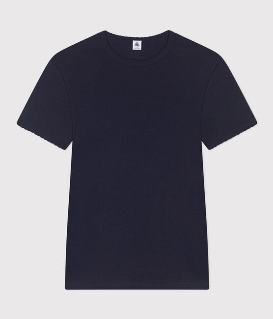 Eng anliegendes T-Shirt mit Pikotkante aus Bio-Baumwolle für Damen blau SMOKING