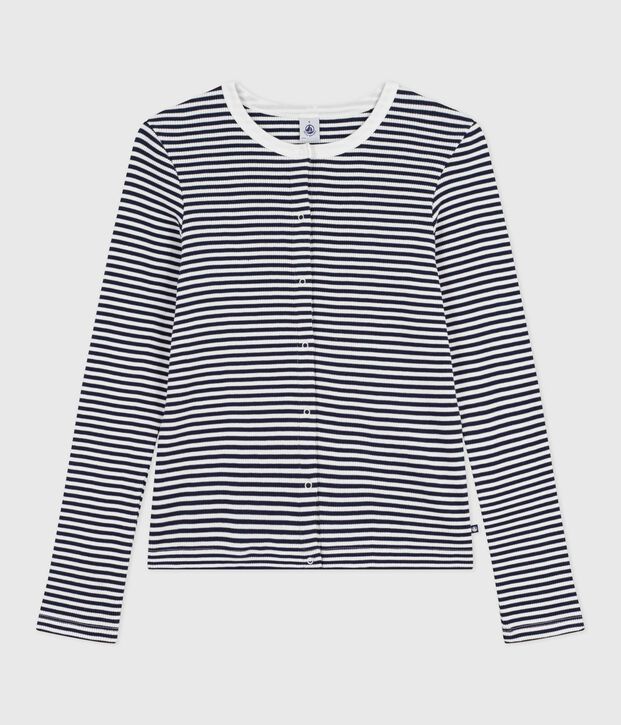 Damen-Cardigan aus Baumwolle mit Streifen blau/weiss