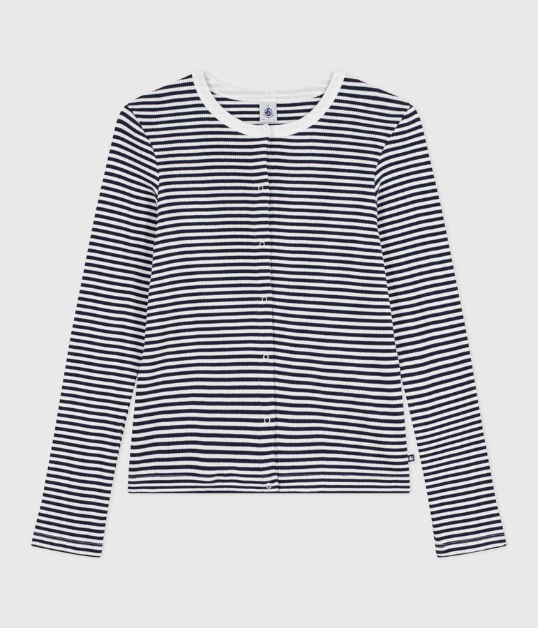 Damen-Cardigan aus Baumwolle mit Streifen blau/weiss