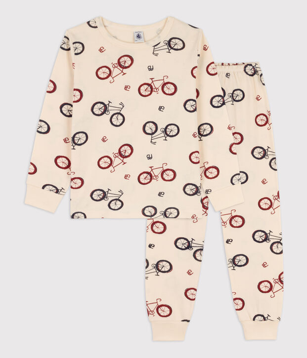 Kinderpyjama aus Baumwolle mit Fahrradmotiv naturfarben/vielfarbig
