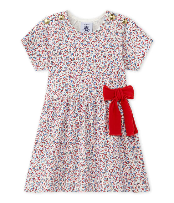 Bedrucktes Baby-Mädchen-Kleid weiss MARSHMALLOW/rot TERKUIT/ MULTICO