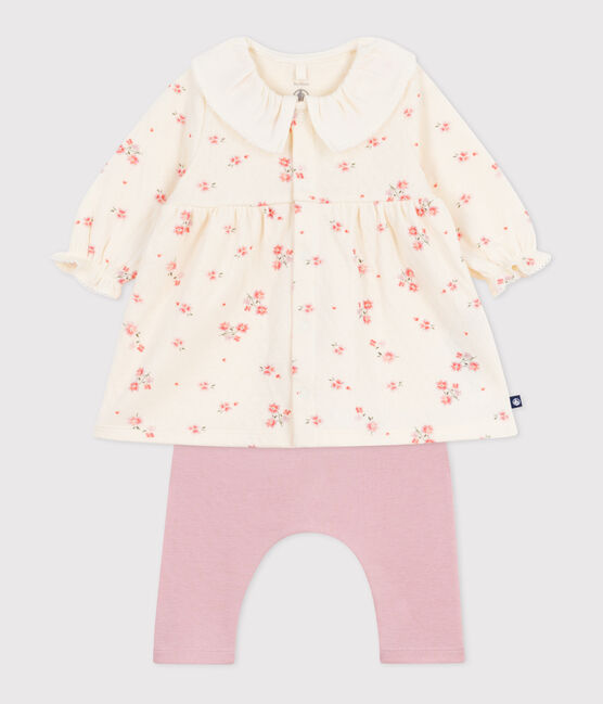 Baby-Kleid mit geblümtem Kragen und Leggings aus Baumwolle  MILK/ MULTICO