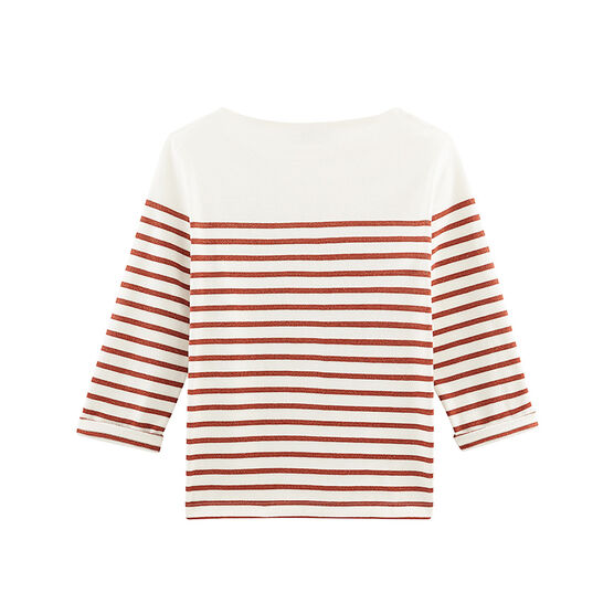 Langarm-seemannshemd damen weiss MARSHMALLOW/rosa COPPER