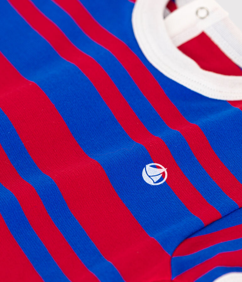 Baby-Kurzoverall aus gestreiftem Jersey blau/rot