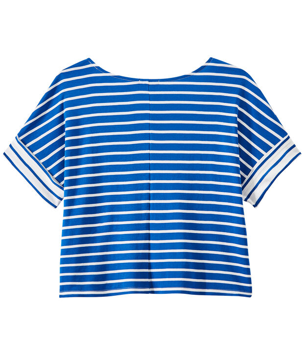 &Uuml;berschnittenes Damen-T-Shirt mit Streifenmuster blau/weiss
