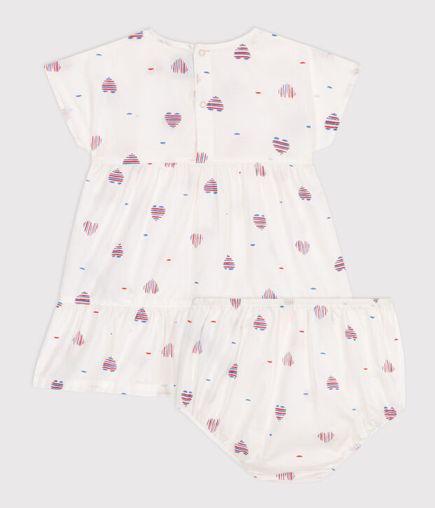 Kurz&auml;rmeliges Babykleid und Bloomer aus Baumwolle mit Herzmotiv naturfarben/vielfarbig