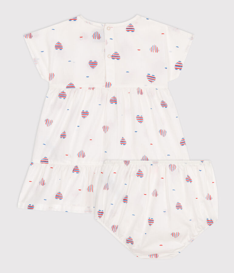 Kurz&auml;rmeliges Babykleid und Bloomer aus Baumwolle mit Herzmotiv naturfarben/vielfarbig