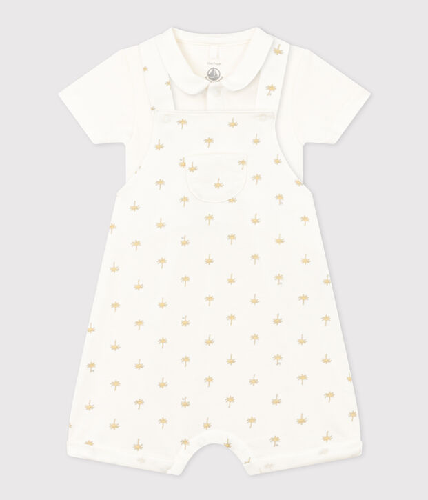 Baby-Set mit Latzhose und Body aus Baumwolle weiss/vielfarbig