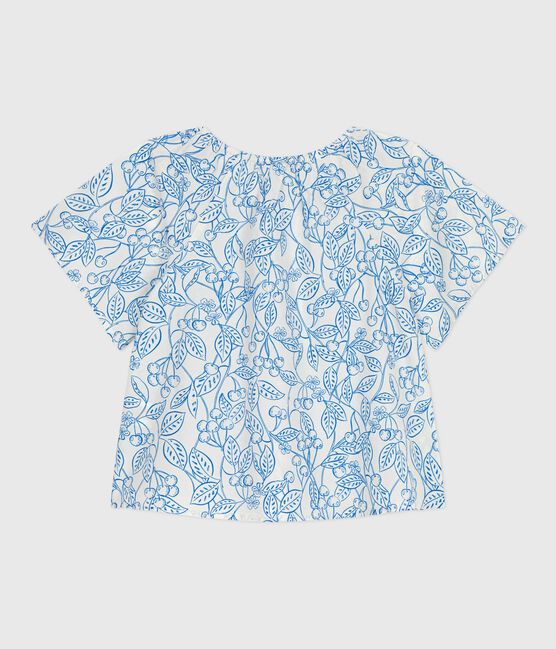 Kurzärmelige Kinder-Bluse mit Kirschmuster blau MARSHMALLOW/ PORCELANA