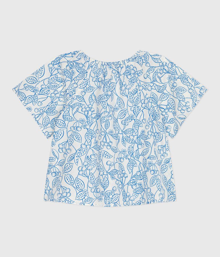 Kurz&auml;rmelige Kinder-Bluse mit Kirschmuster weiss/blau