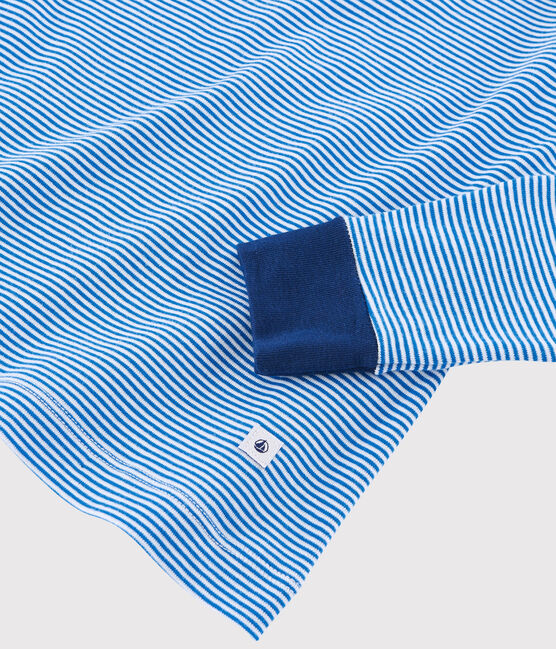 Kinderpyjama aus Rippstrick mit blauen Ringelstreifen für Jungen blau RUISSEAU/weiss MARSHMALLOW