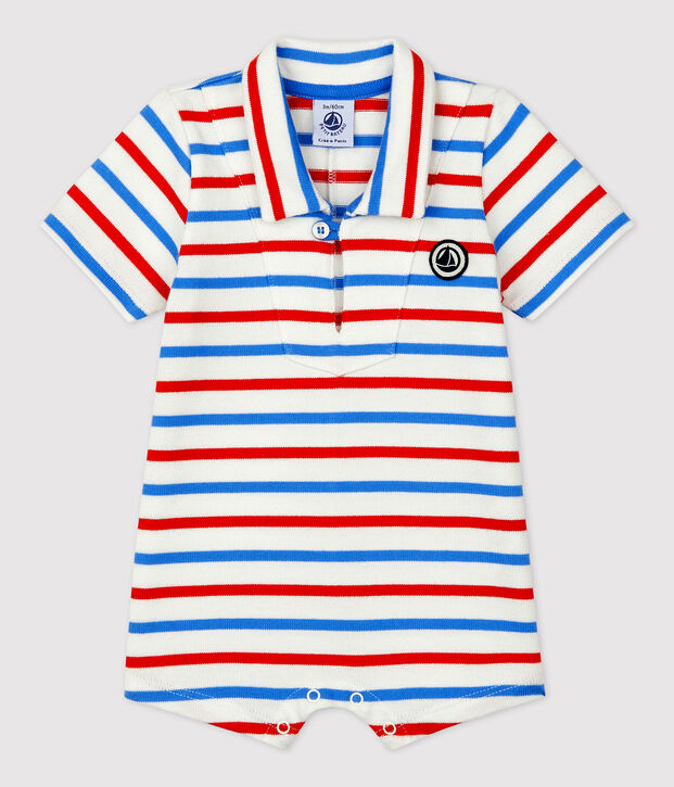 Baby-Kurzoverall aus dickem Jersey weiss/vielfarbig