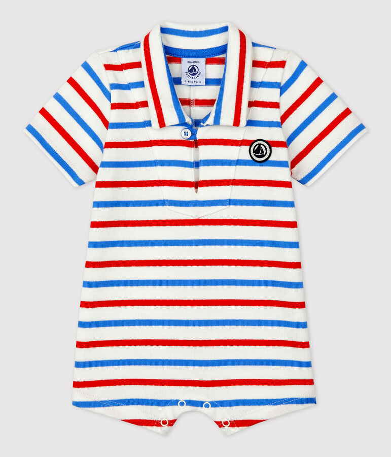 Baby-Kurzoverall aus dickem Jersey weiss MARSHMALLOW/weiss MULTICO