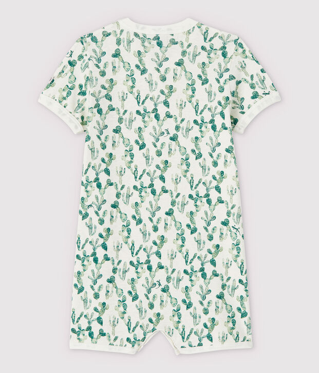 Baby-Kurzoverall aus Baumwolle/Leinen mit Kaktus-Motiv weiss/vielfarbig