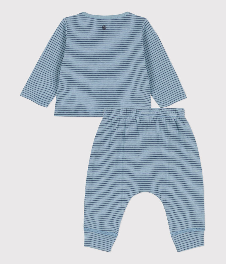 Baby-Set aus gestreiftem Doppeljersey blau/blau/blau