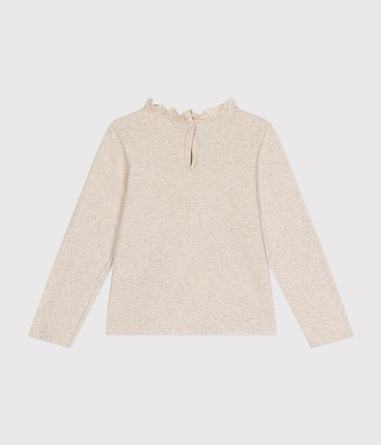 Langärmeliges Kinder-T-Shirt aus Rippstrick für Mädchen beige MONTELIMAR CHINE